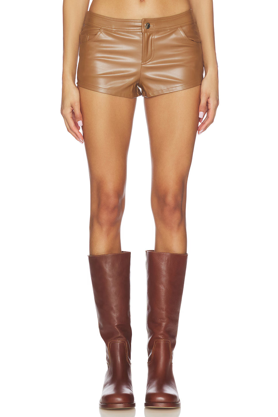 GINA Faux Leather Shorts - Tan