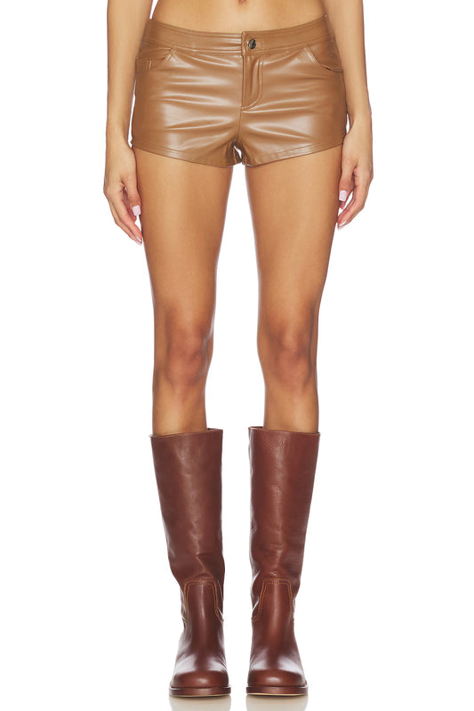 GINA Faux Leather Shorts - Tan