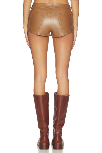 GINA Faux Leather Shorts - Tan