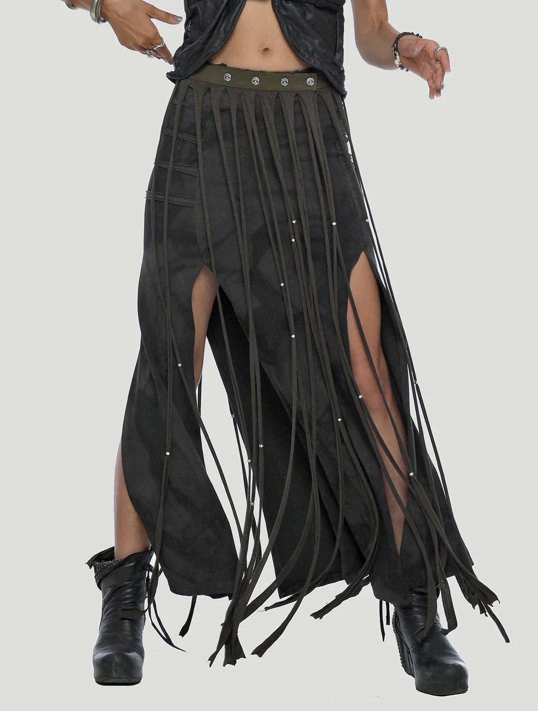 SPLICE Fringe Belt In Olive