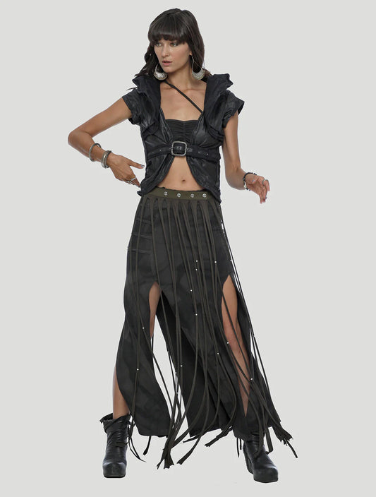 SPLICE Fringe Belt In Olive