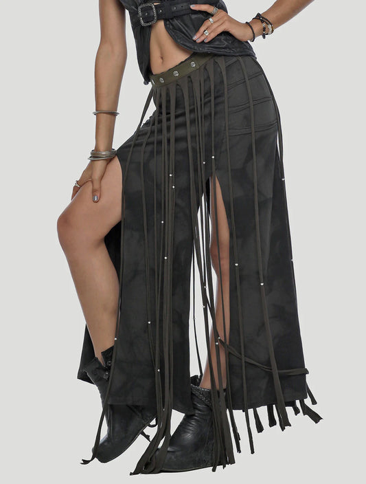 SPLICE Fringe Belt In Olive