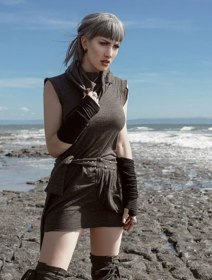 SOBA Short Sleeveless Mini Dress In Charcoal