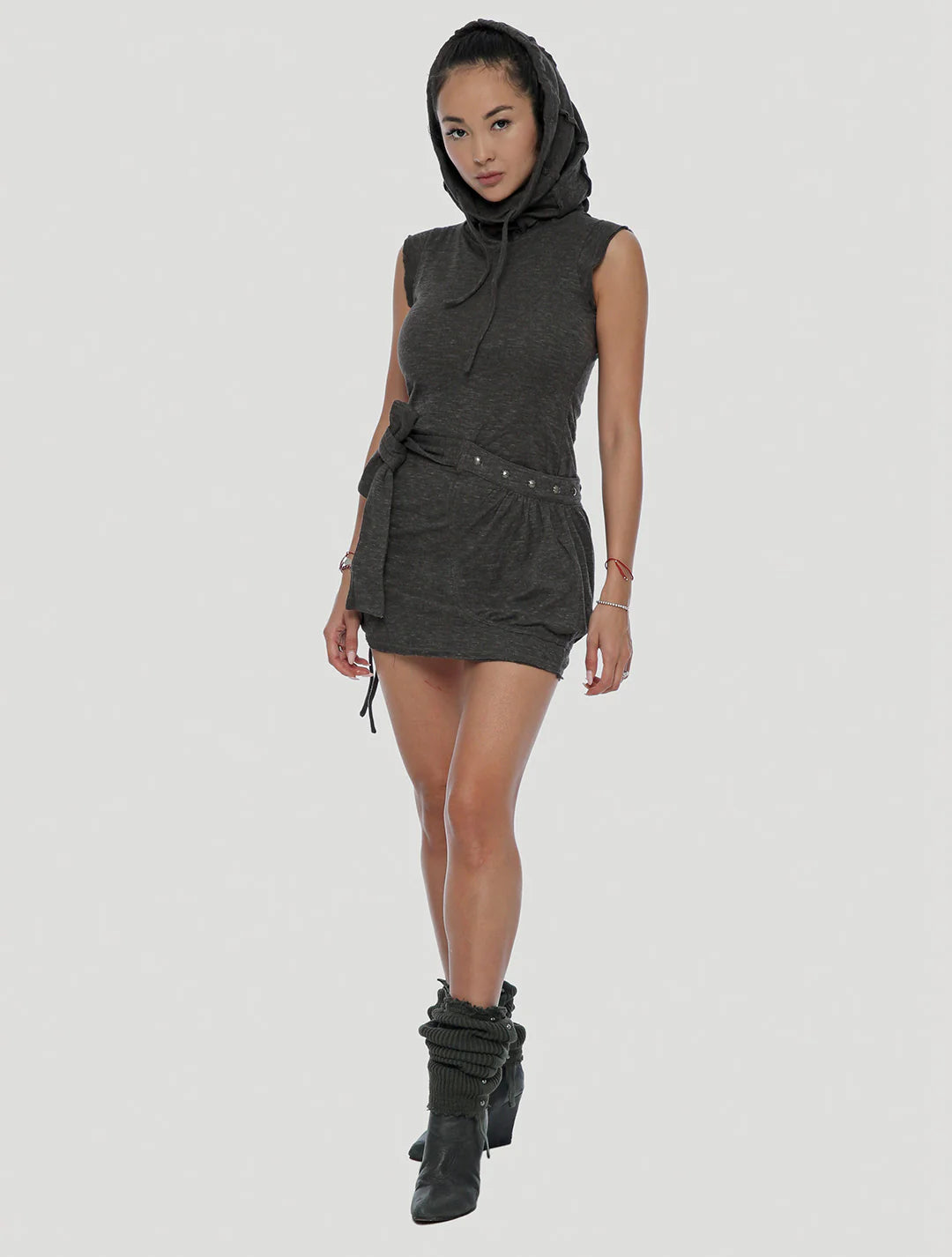 SOBA Short Sleeveless Mini Dress In Charcoal