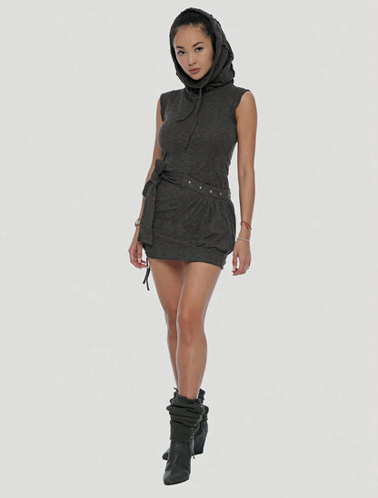 SOBA Short Sleeveless Mini Dress In Charcoal