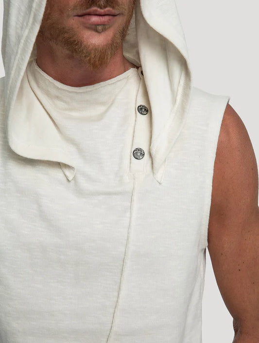 Slashed Sleeveless Hooded Tee In Off-White