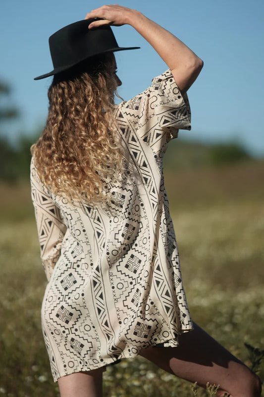 BW Print Short Kimono