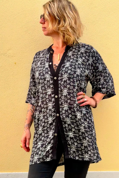 FALUJA BW Print WO Button Short Sleeve Shirt
