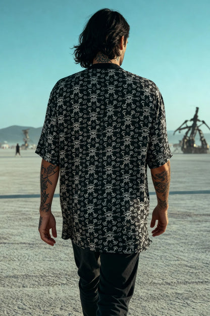 FALUJA BW Print Unisex Button Short Sleeve Shirt
