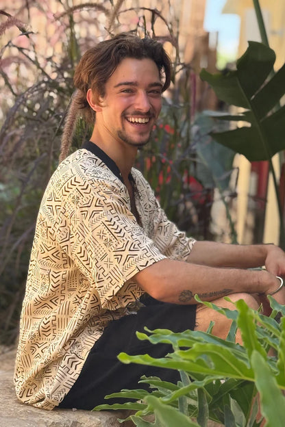 BUTTON UNISEX TUNIC Black & White Print