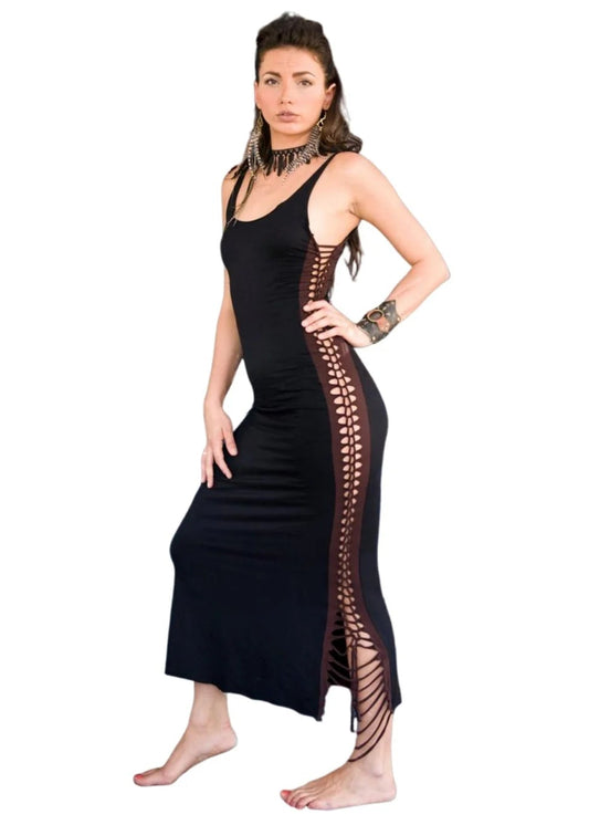 Long Boho Dress Sleeveless - Black