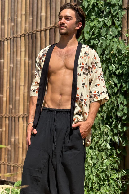 TRIANGLE Print UNISEX Short Kimono