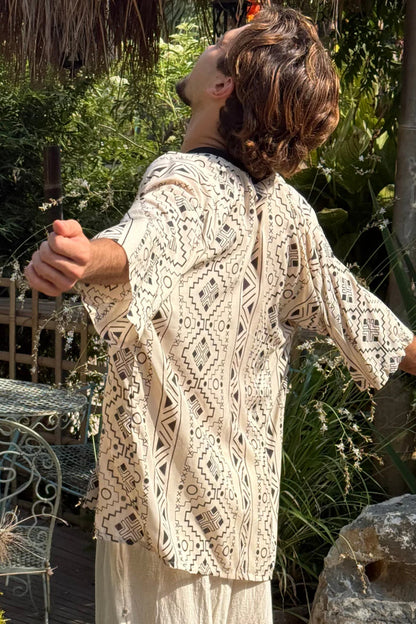 BW Print Short Kimono