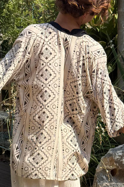 BW Print Short Kimono