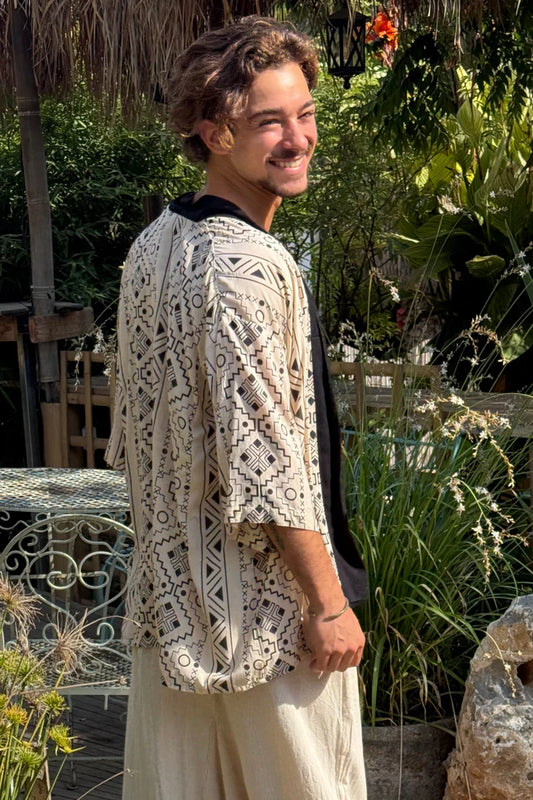 BW Print Short Kimono