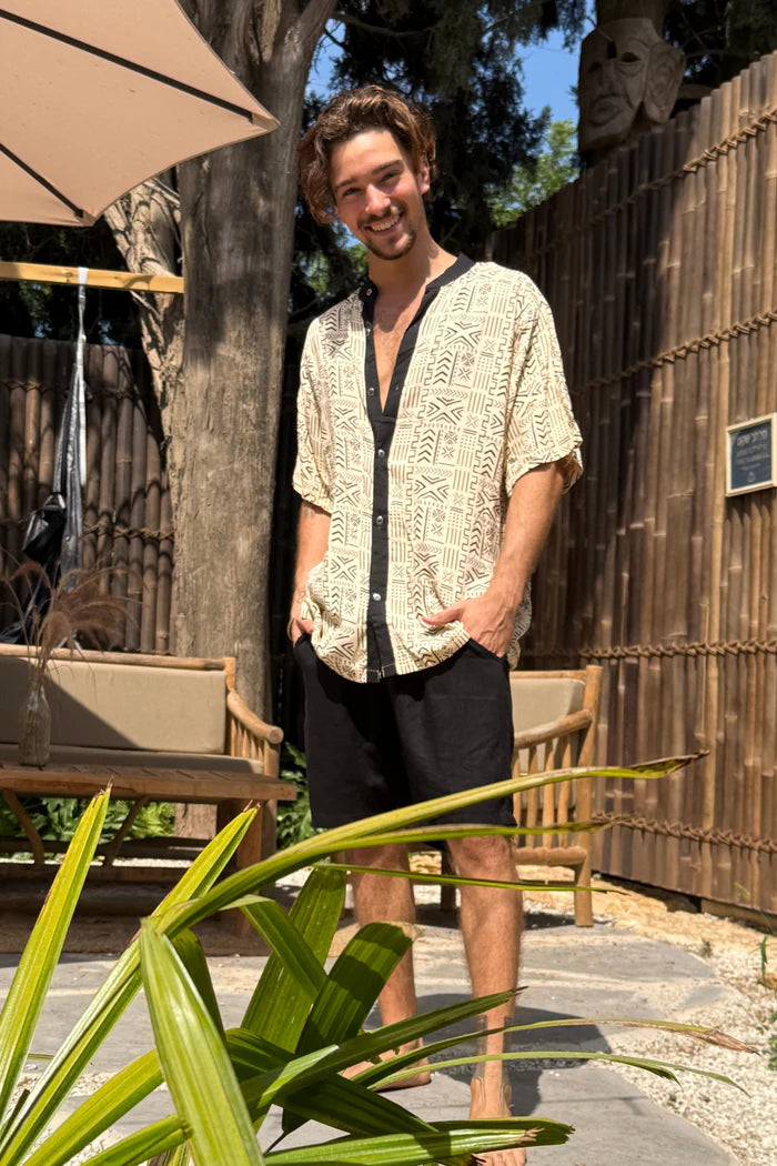 BUTTON UNISEX TUNIC Black & White Print