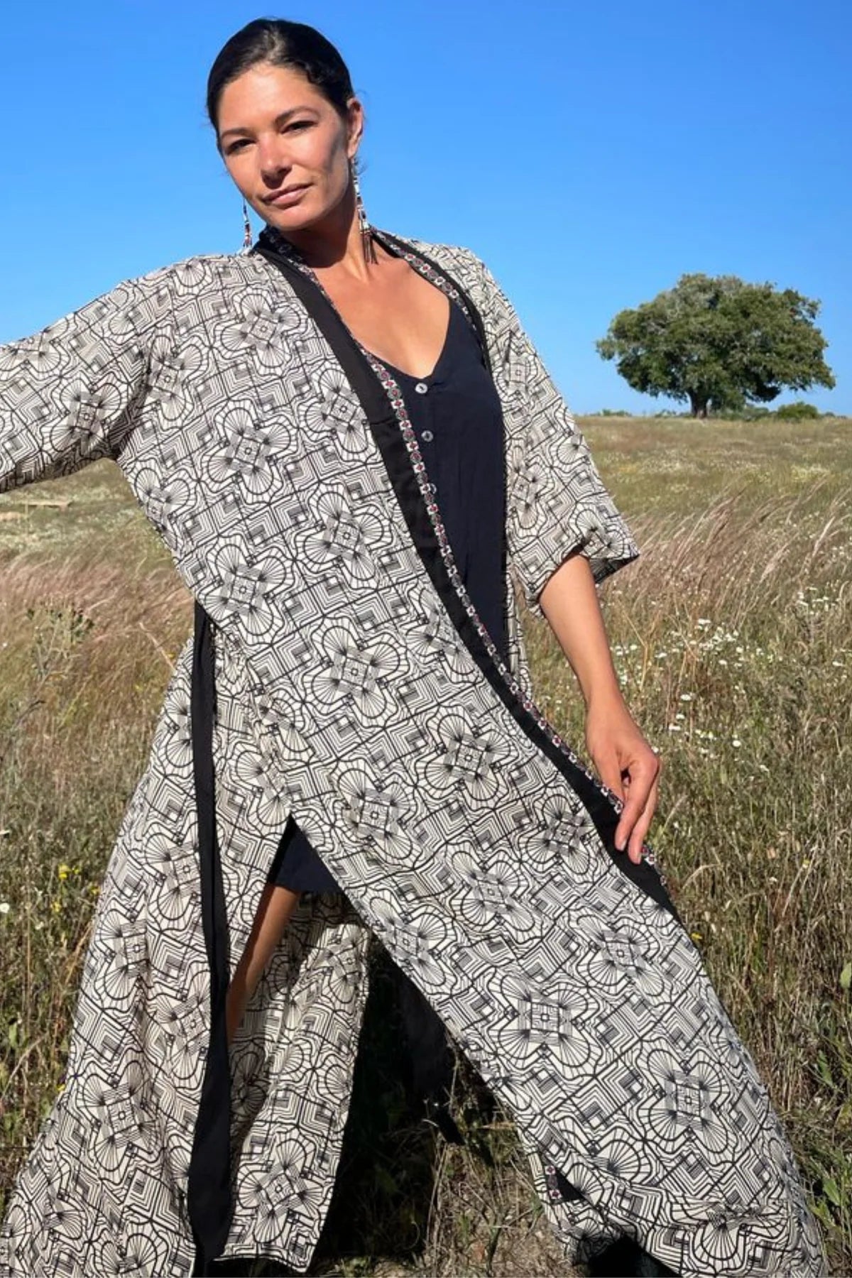 MANDALA PRINT LONG KIMONO
