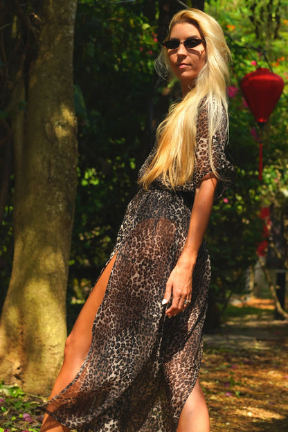 BEACH KIMONO Cover Up In Leopard Print