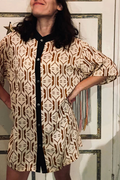 GEO PATTERN UNISEX Button Short Sleeve Shirt