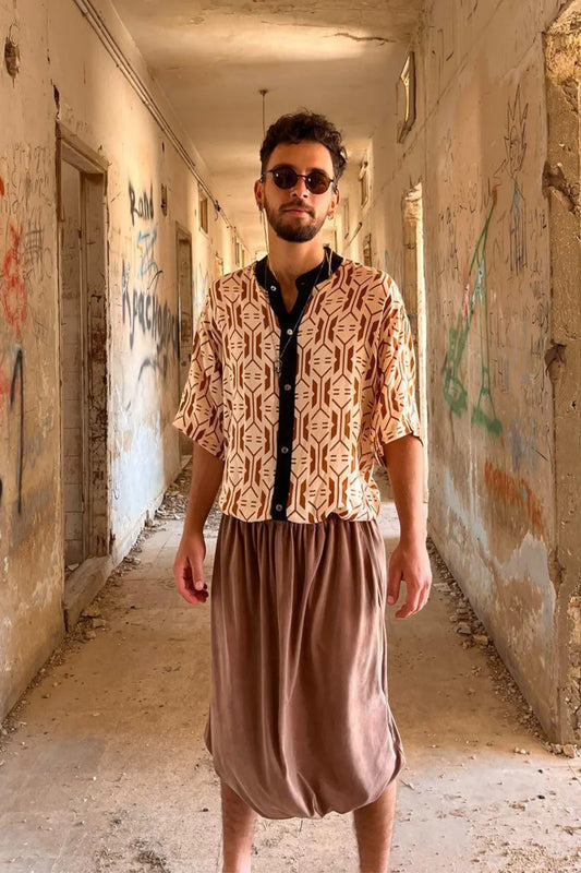 GEO PATTERN UNISEX Button Short Sleeve Shirt