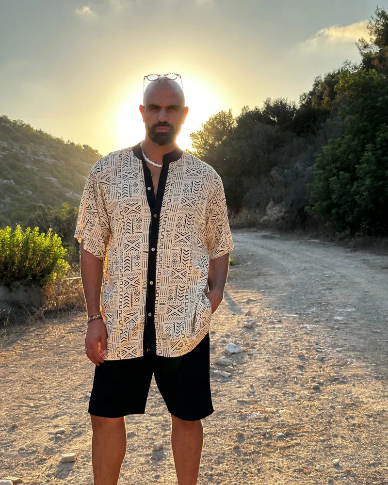 BUTTON UNISEX TUNIC Black & White Print