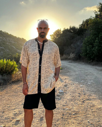 BUTTON UNISEX TUNIC Black & White Print