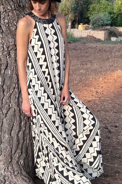 NINA Maxi Dress In Black & White Print