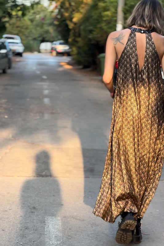 NINA Maxi Dress In Gold Print