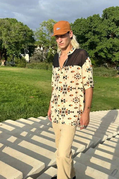 BUTTON UNISEX TUNIC IN TRIANGLE PRINT