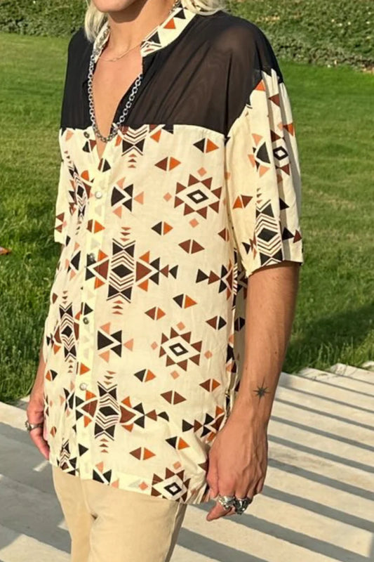 BUTTON UNISEX TUNIC IN TRIANGLE PRINT