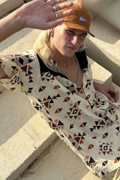 BUTTON UNISEX TUNIC IN TRIANGLE PRINT