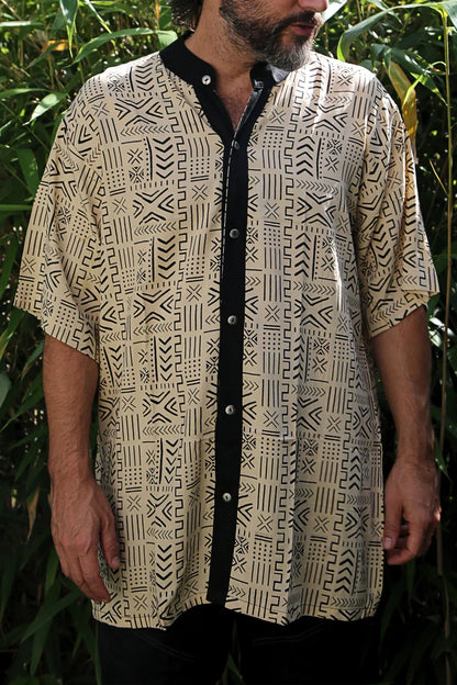 BUTTON UNISEX TUNIC Black & White Print
