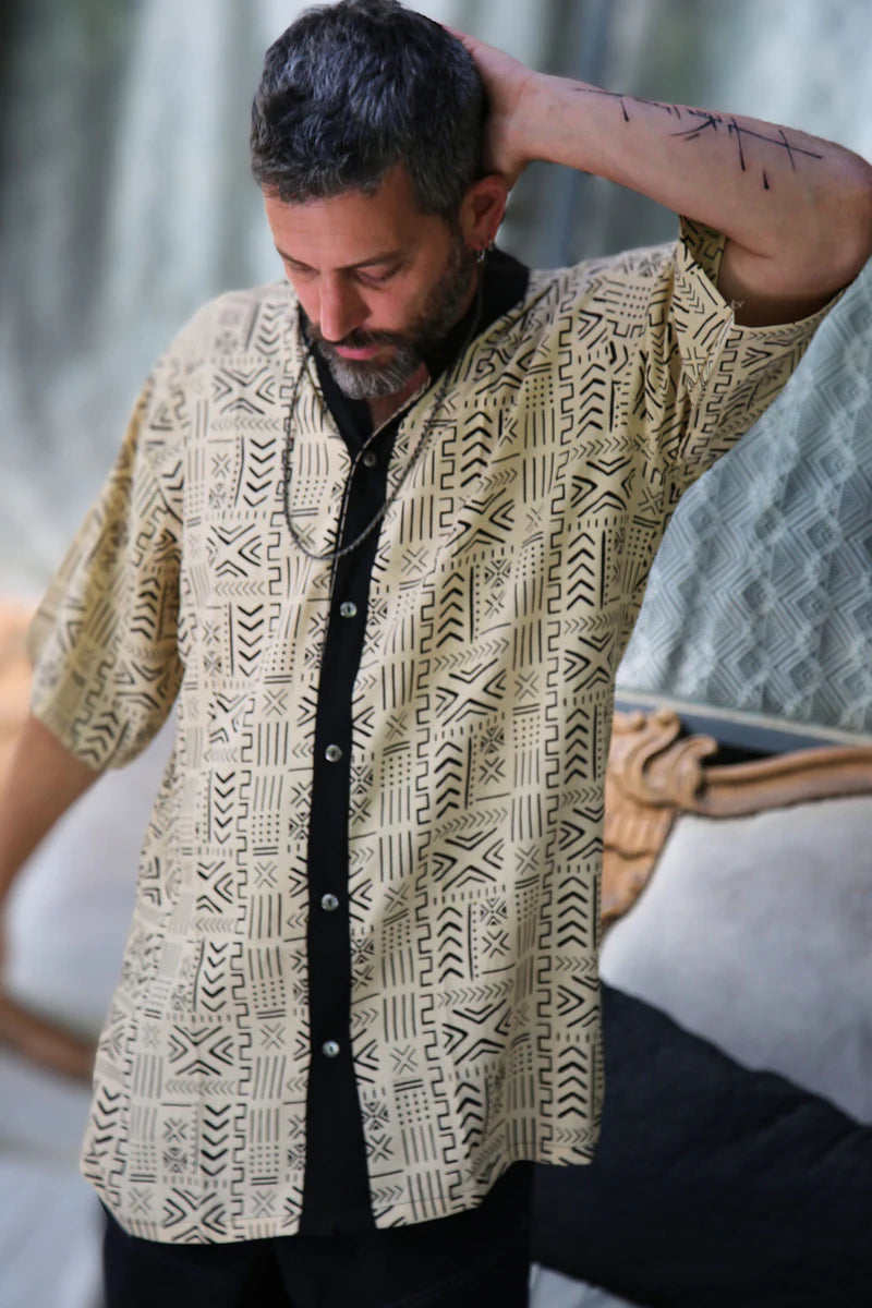 BUTTON UNISEX TUNIC Black & White Print