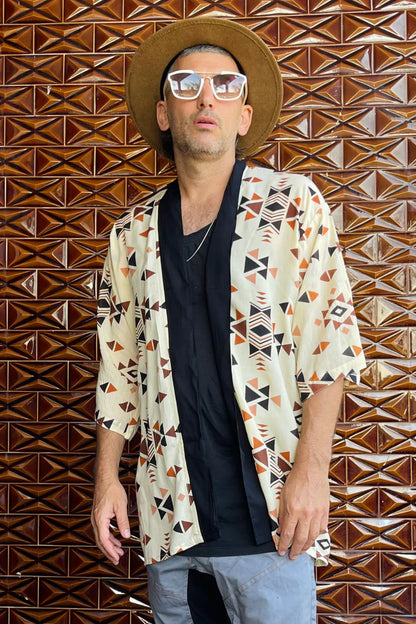 TRIANGLE Print UNISEX Short Kimono