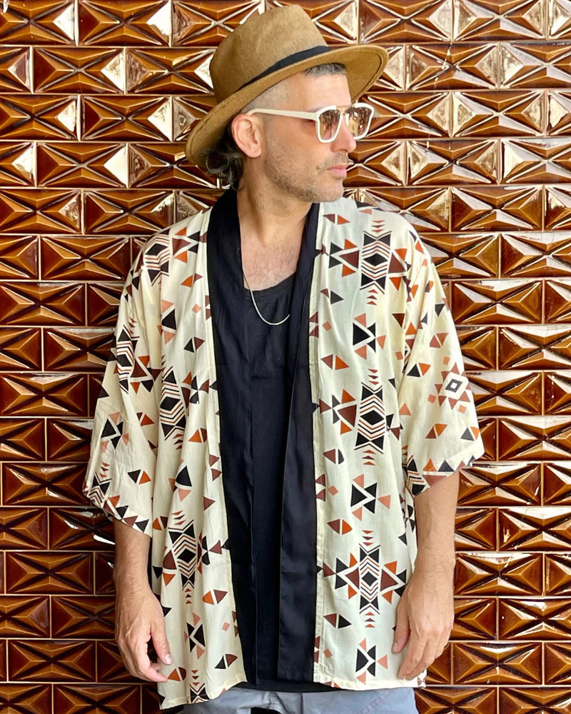 TRIANGLE Print UNISEX Short Kimono
