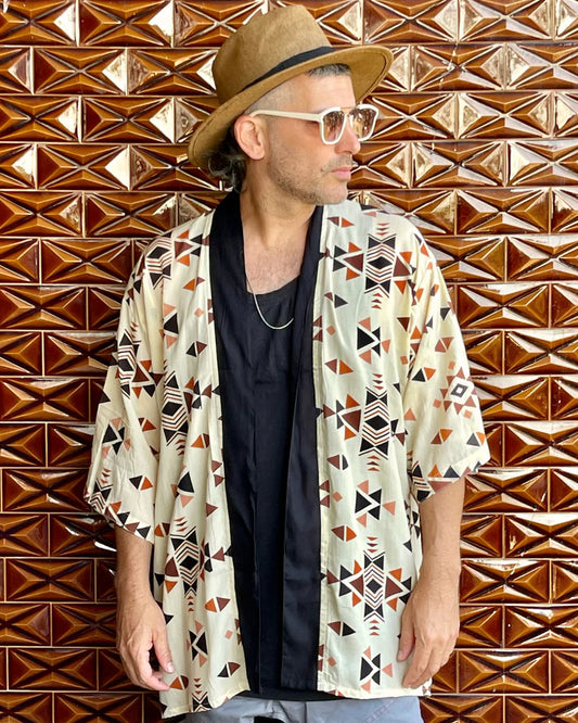 TRIANGLE Print UNISEX Short Kimono
