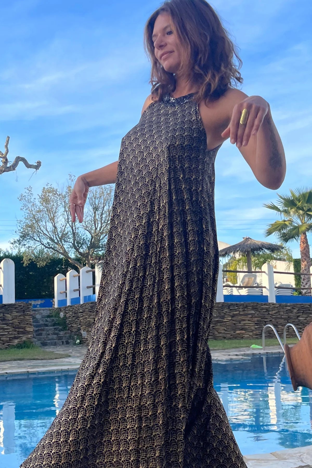 NINA Maxi Dress In Gold Print