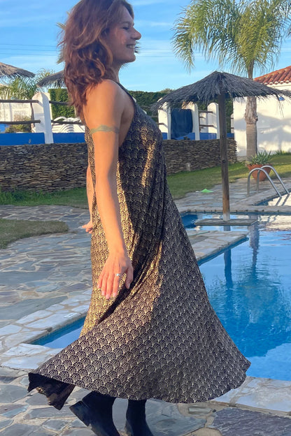NINA Maxi Dress In Gold Print