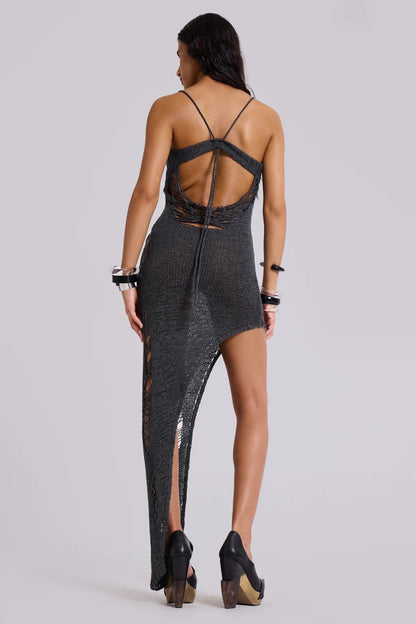 Distressed Knit Dress — Grey