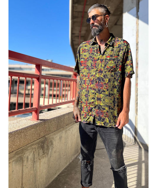 FUNTASM JUNGLE Short Sleeve Botton Shirt In Brown