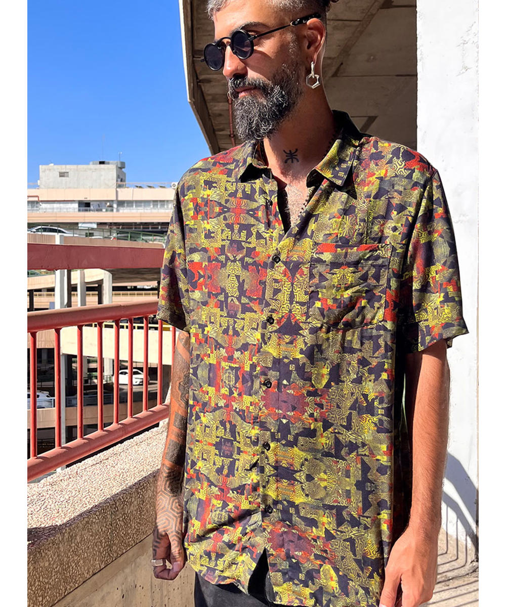 FUNTASM JUNGLE Short Sleeve Botton Shirt In Brown