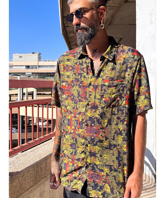 FUNTASM JUNGLE Short Sleeve Botton Shirt In Brown
