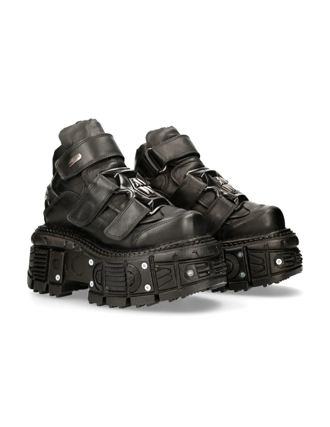 BLACK BUTIN LEATHER SNEAKERS - ADJUSTABLE STRAPS