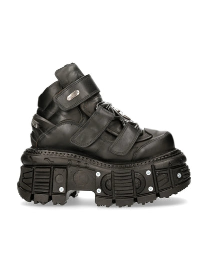 BLACK BUTIN LEATHER SNEAKERS - ADJUSTABLE STRAPS
