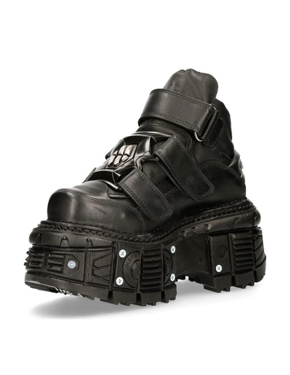 BLACK BUTIN LEATHER SNEAKERS - ADJUSTABLE STRAPS