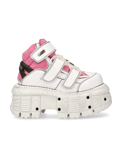 PINK & WHITE BUTIN LEATHER SNEAKERS - ADJUSTABLE STRAPS