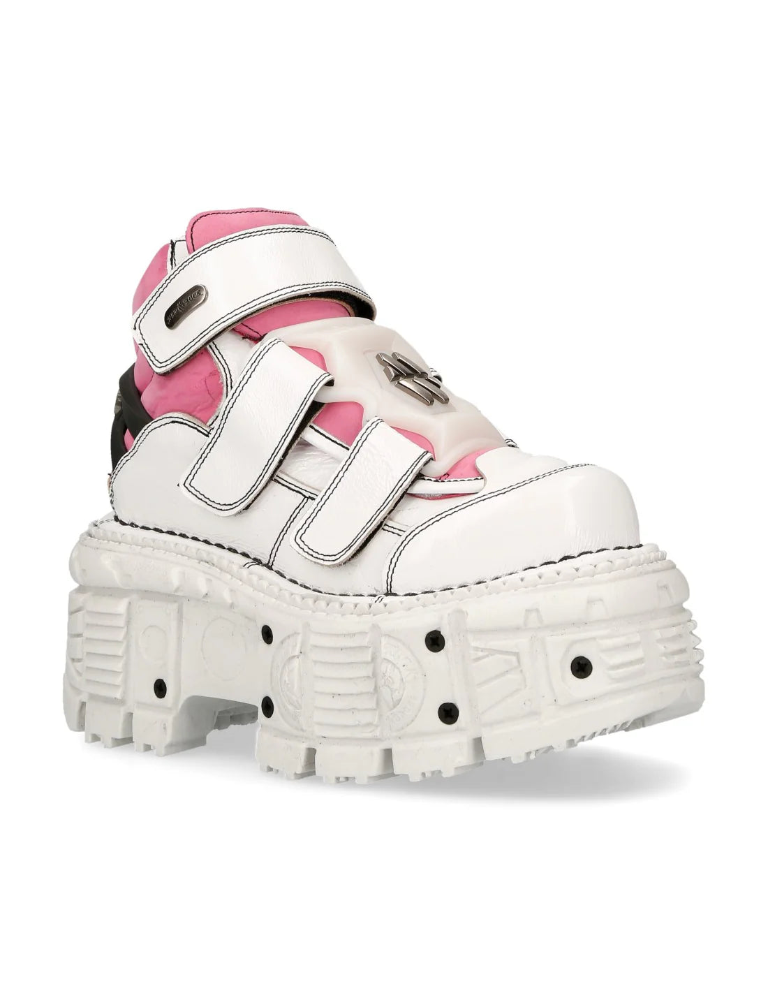 PINK & WHITE BUTIN LEATHER SNEAKERS - ADJUSTABLE STRAPS
