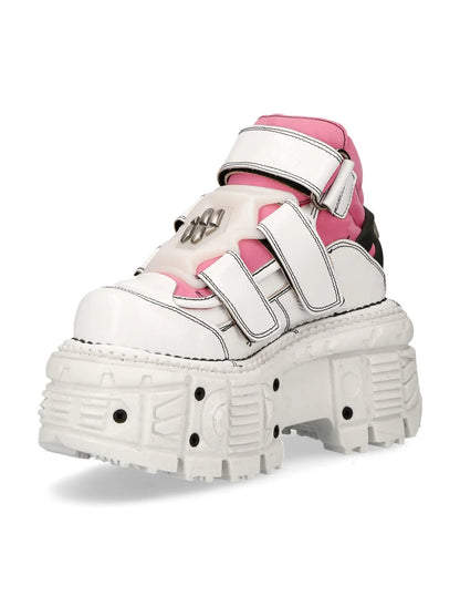 PINK & WHITE BUTIN LEATHER SNEAKERS - ADJUSTABLE STRAPS