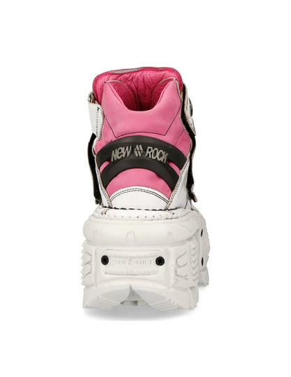 PINK & WHITE BUTIN LEATHER SNEAKERS - ADJUSTABLE STRAPS