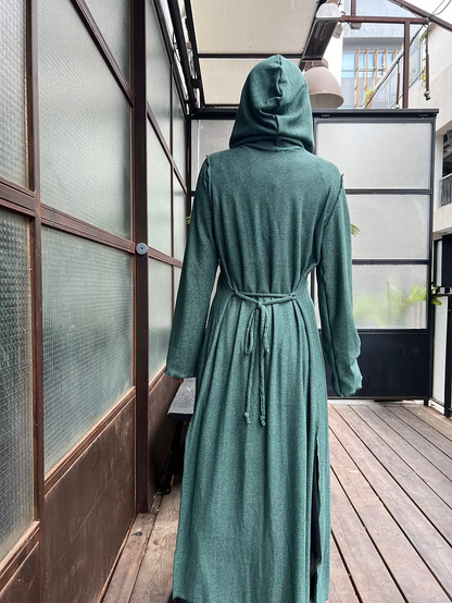 MAGIC Long Green Knit Hood Duster